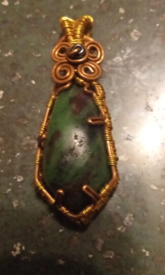 Hand Carved Ruby Zoisite in Copper