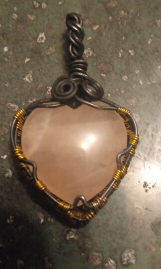 Rose Quartz in black steel and 14k gold filled